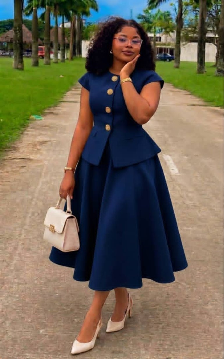 Navy Blue Peplum Skirt and Top Set